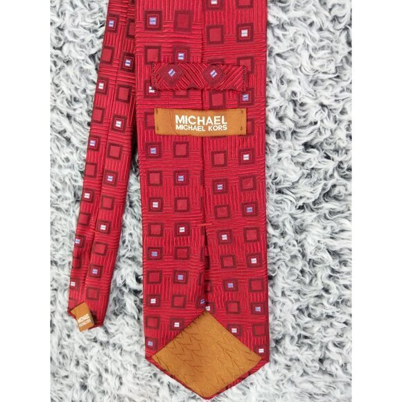 MICHAEL MICHAEL KORS 100% Silk Tie Red Stripe Geometric Square Classic - Picture 6 of 9